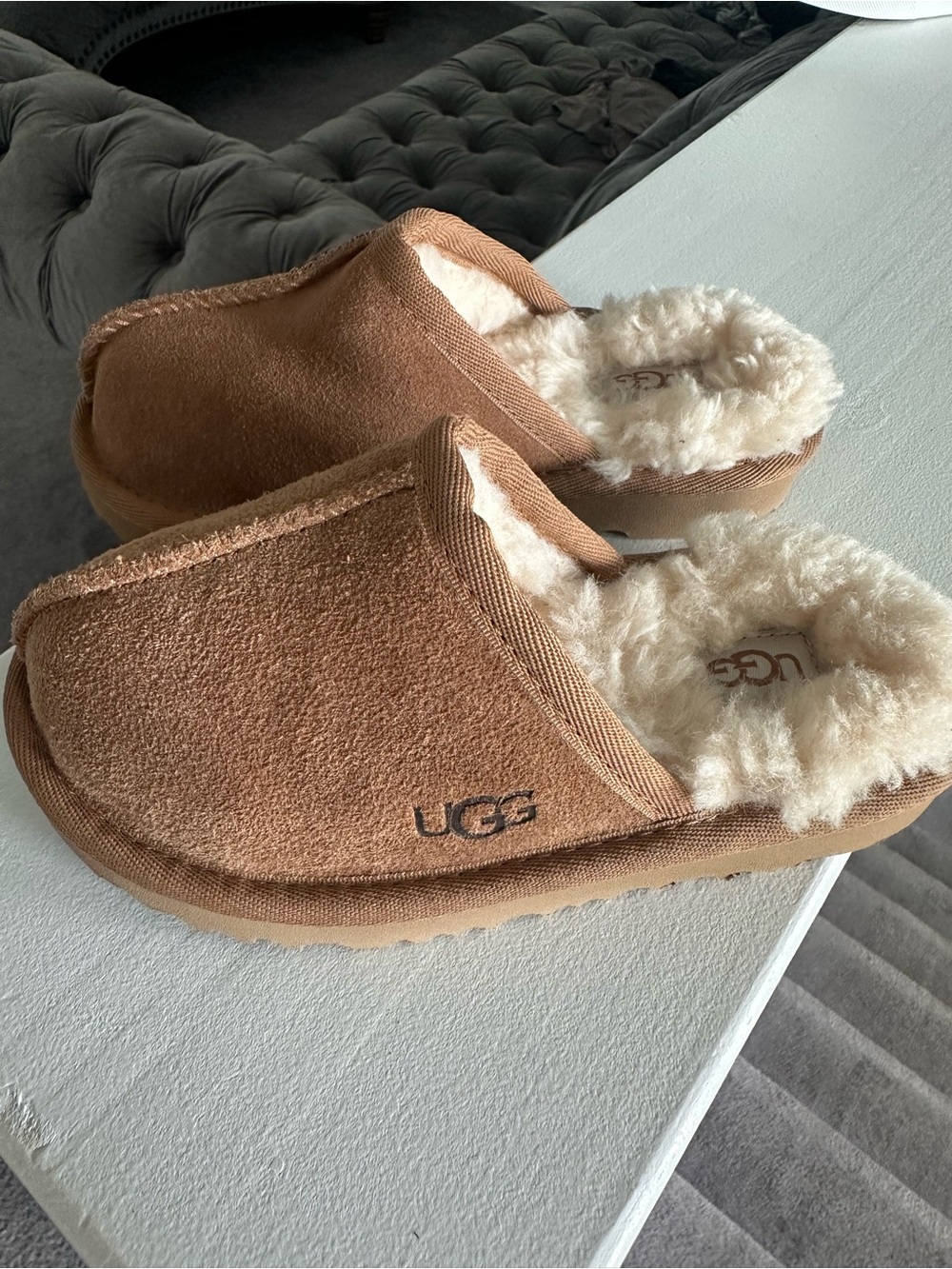 UGG Kids Chestnut Brown Shearling Lined Slippers